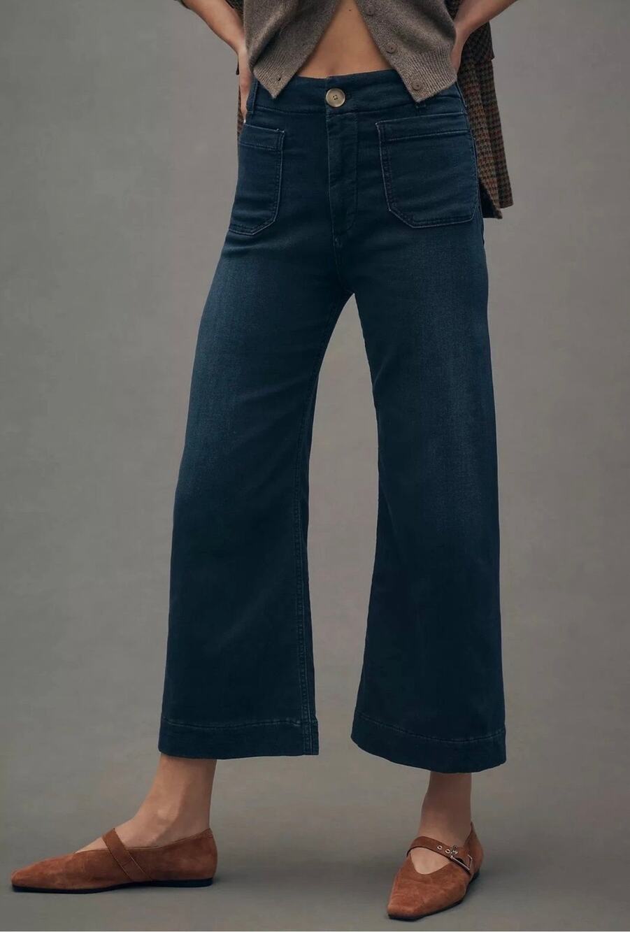 Maeve Anthropologie The Colette Wide Leg Jeans 26 Dark Wash Blue Denim Boho